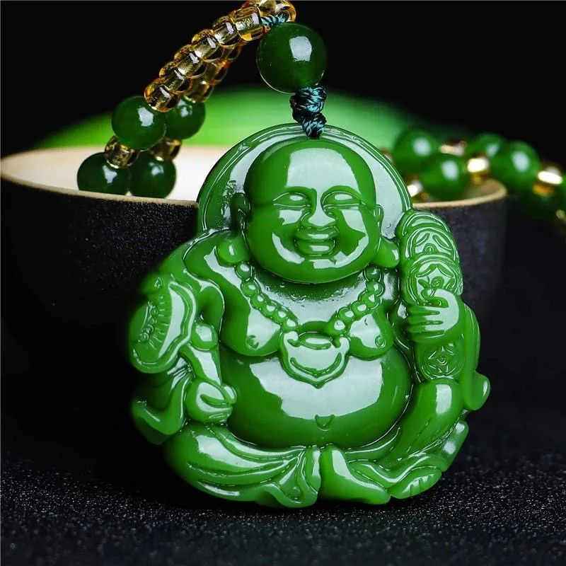 Men'S Accessories And Jewelry - 中国の緑のヒスイ弥勒仏ペンダントネックレスチャーム硬玉ジュエリー彫アミュレットファッションアクセサリー女性男性