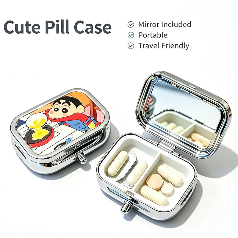 Men'S Accessories Drawer Organizer - クレヨンしんちゃん ポータブル収納ケース（鏡付き）、かわいいアニメミニピルジュエリーオーガナイザーボックス、周辺ファン向けクリエイティブギフト
