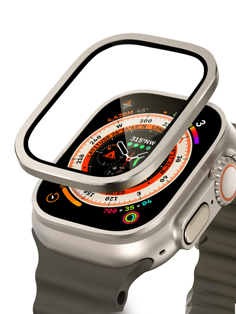 Men'S Accessories Display - Apple Watch用の傷防止強化ガラス,チタンメタルフレーム,スクリーンプロテクター,アクセサリー,ウルトラシリーズ2,49mm