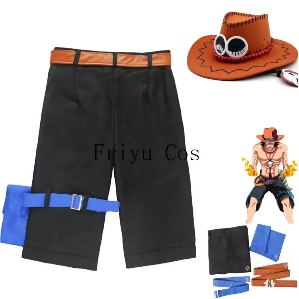 Men Accessories For Party - アニメポートガス·D·エースコスプレ衣装白ひげ海賊団黒ショーツサンシェード帽子アクセサリー男性女性カーニバルパーティースーツ