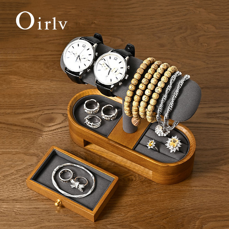 Men'S Accessories Drawer Organizer - Oirlv 無垢材時計オーガナイザー棚 T バー時計ホルダーオーガナイザーショーケースブレスレットバングルジュエリーディスプレイスタンド時計収納