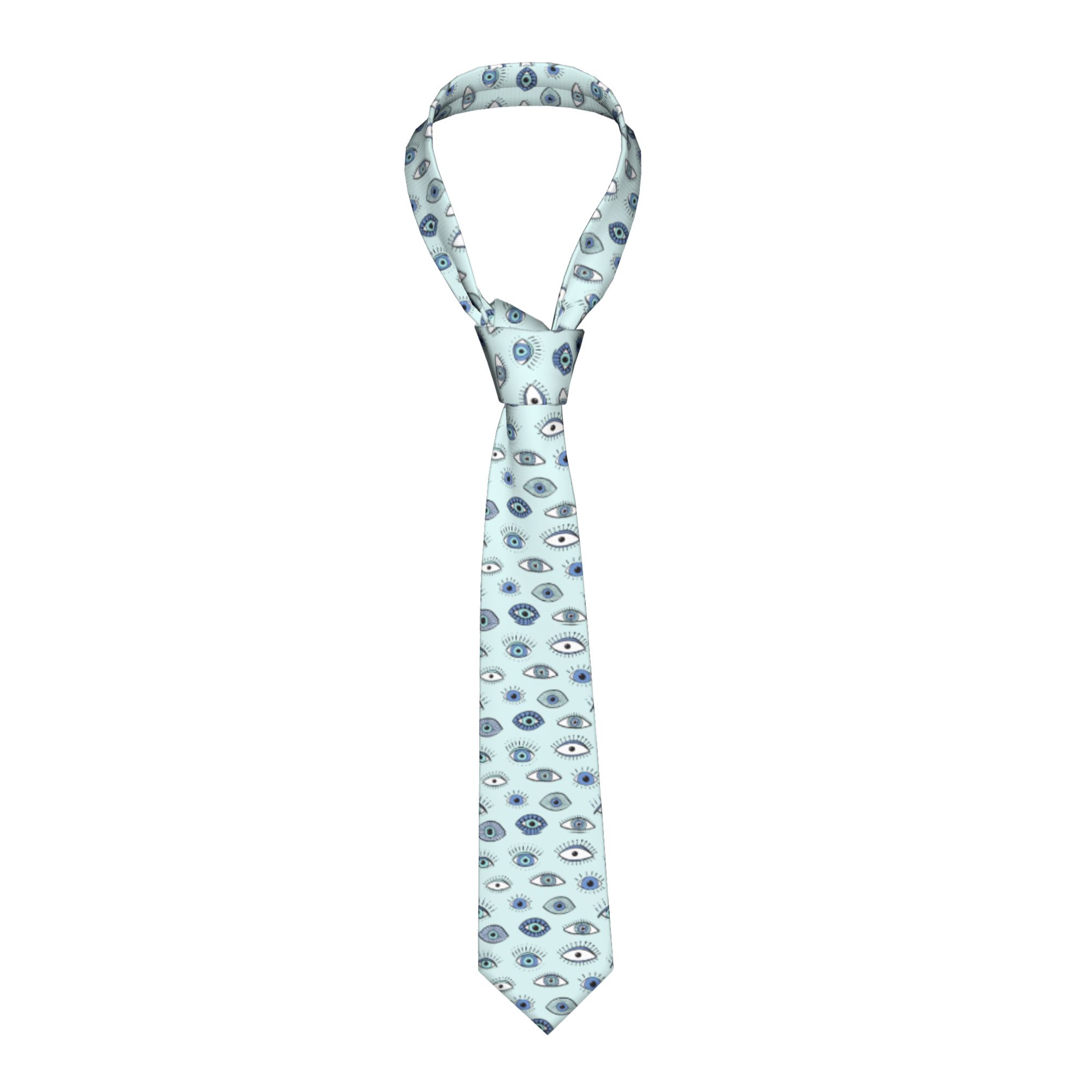 Men'S Accessories Office - 魔除けの目玉模様のネクタイ、カジュアルな8cm幅のブルー、男性用スーツのアクセサリー、結婚式のアクセサリー、オフィス用。