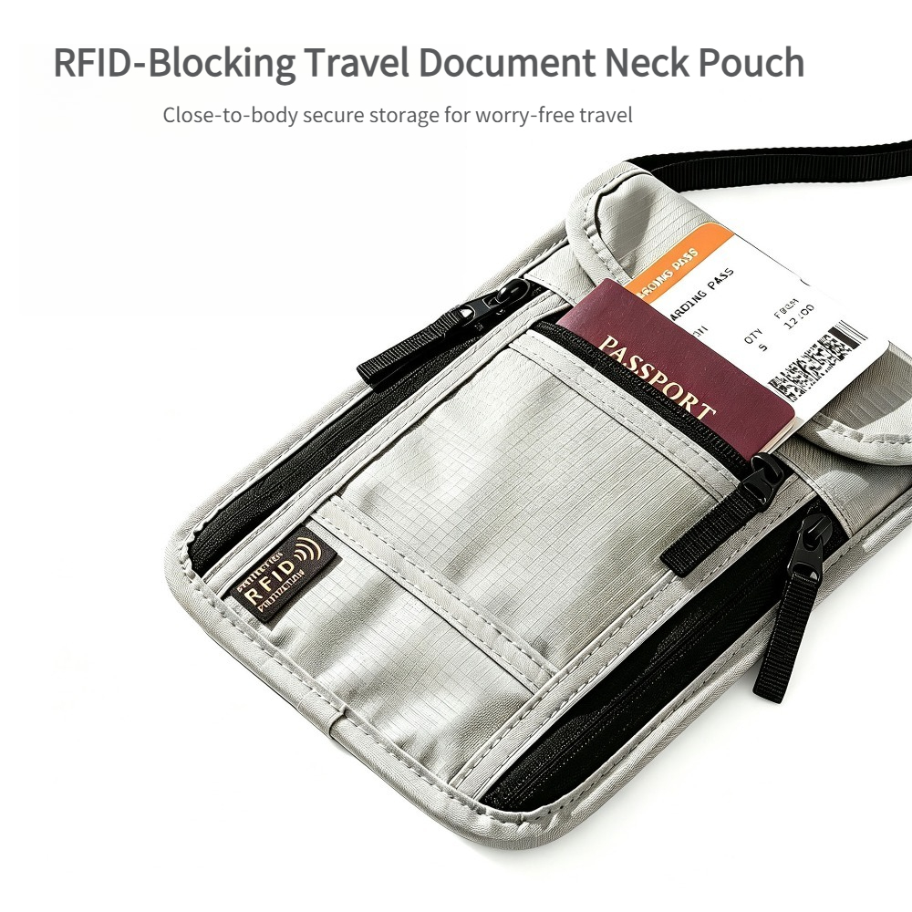Passport Wallet Rfid - トラベルネックウォレット、RFIDブロッキングパスポートホルダー、調節可能なネックストラップ付きで現金、クレジットカード、旅行書類を安全に保管