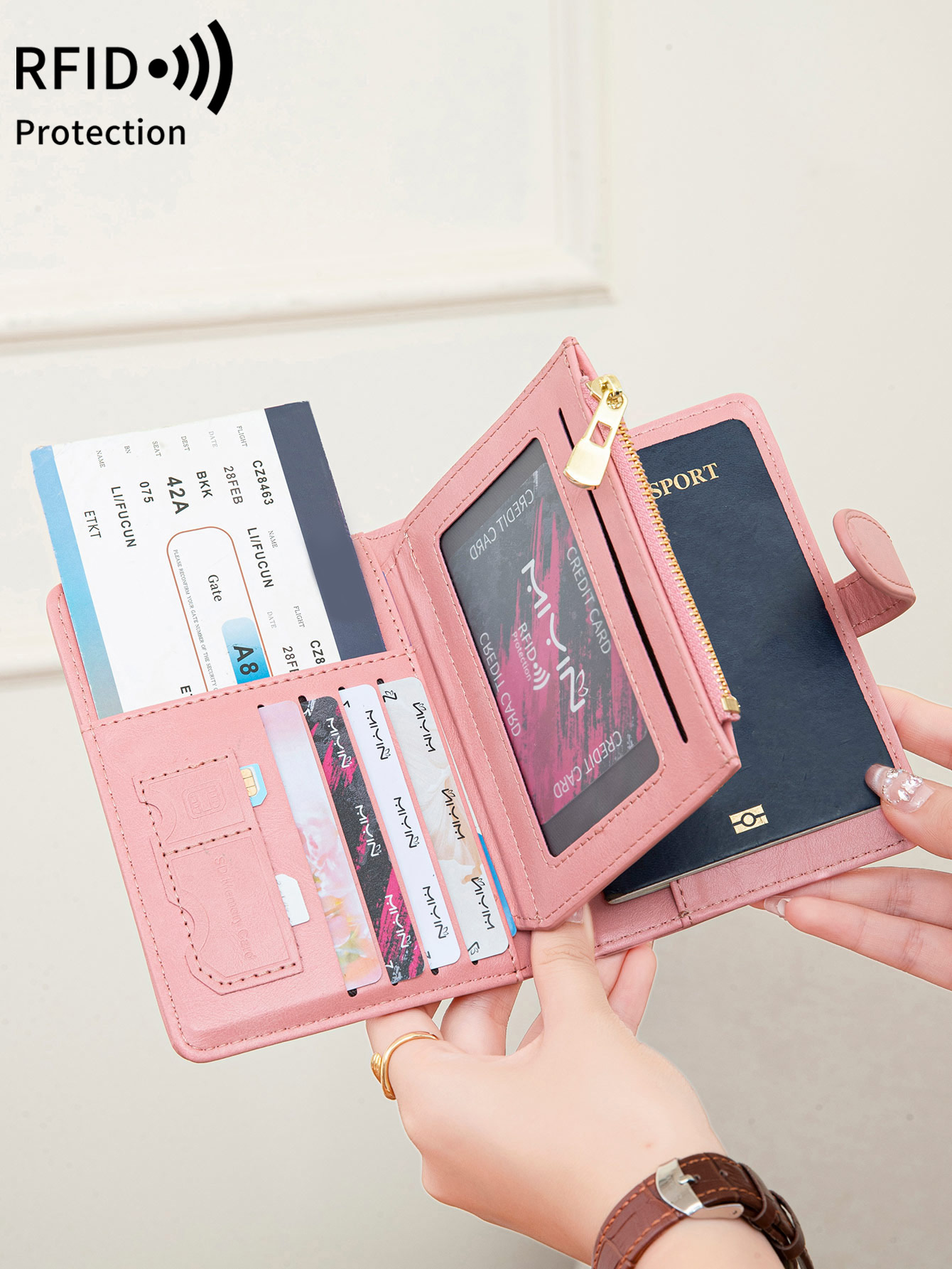 Passport Wallet Rfid - 多機能RFID盗難防止ブラシ付きパスポートバッグ、ファッショナブルな多カードスロットパスポートクリップ、PUレザー大容量財布