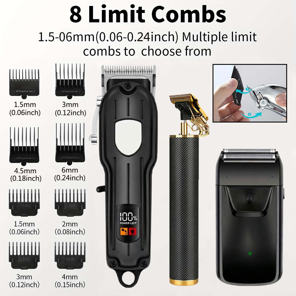LCDディスプレイ付きプロ用バリカンセット、男性用充電式電動 - Men'S Accessories Display のレビューと価格
