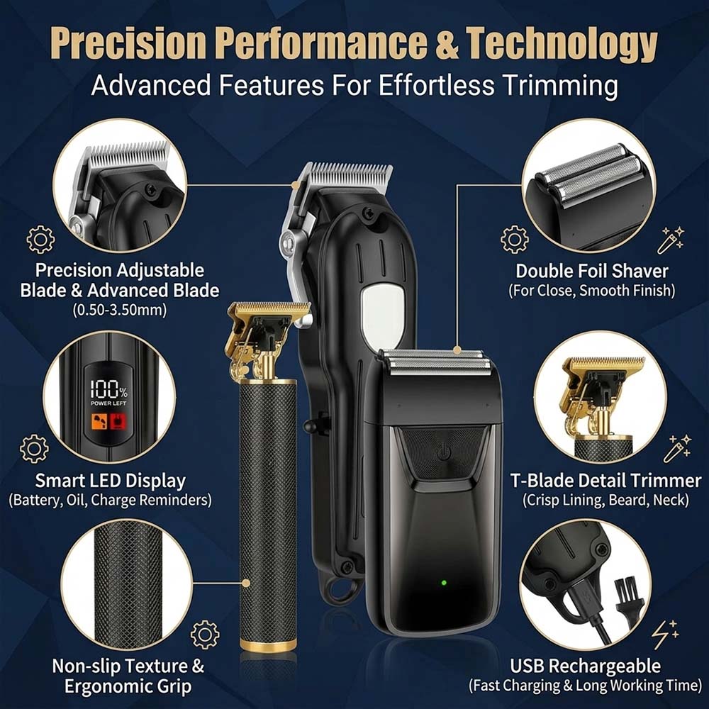 LCDディスプレイ付きプロ用バリカンセット、男性用充電式電動 - Men'S Accessories Display のレビューと価格
