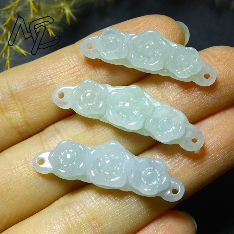1pc 天然翡翠エメラルドフラワーハンドカード DIY アク - Men'S Accessories And Jewelry のレビューと価格