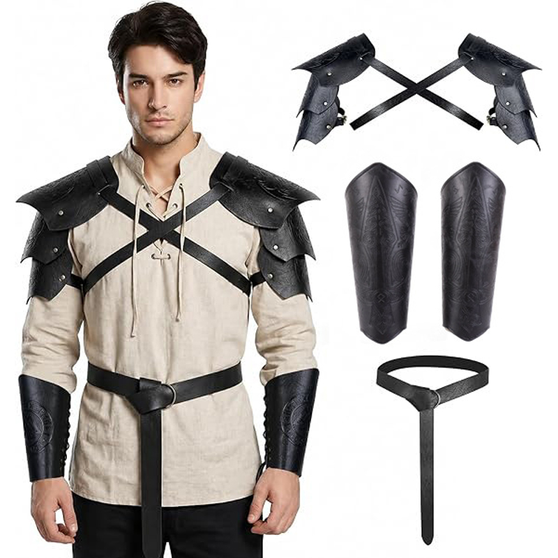 中世風PUレザー製アーマーセット。肩当て、コルセット、腰ベル - Men Accessories For Party のレビューと価格