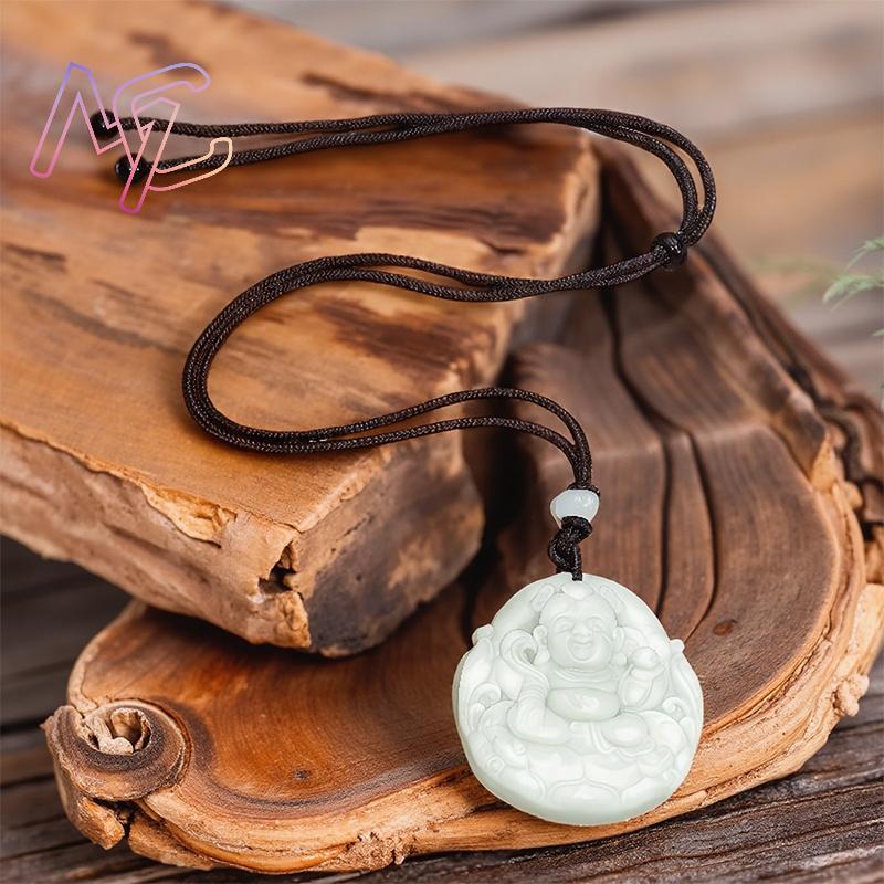 グリーンリアル翡翠ネザーペンダントネックレスストーンアクセサ - Men'S Accessories And Jewelry のレビューと価格