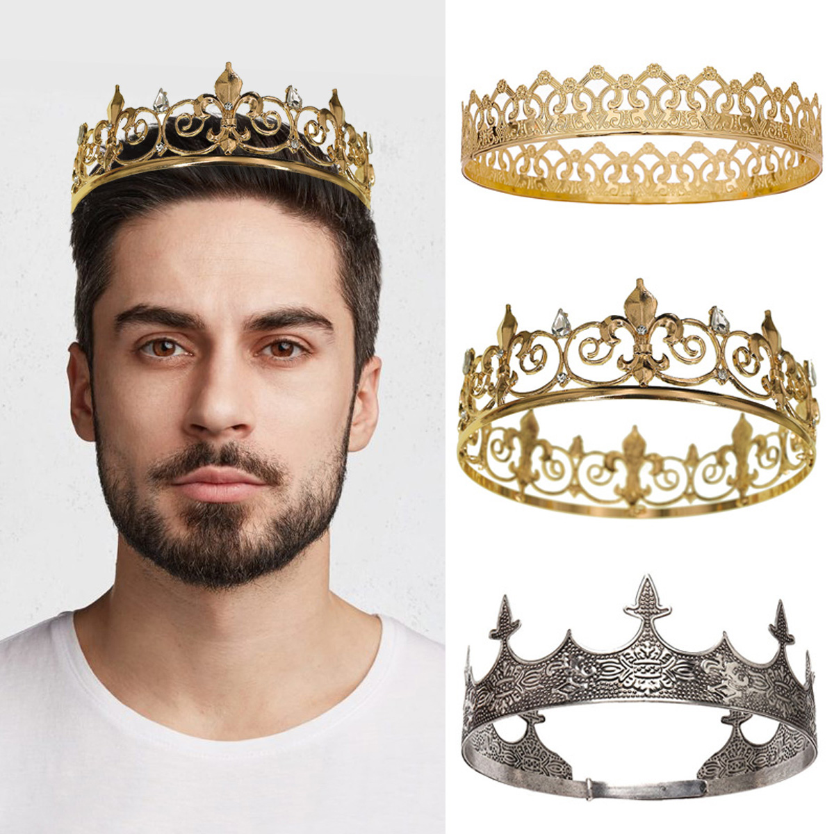 ロイヤルキングクイーンクラウン男性/女性用メタルプリンスクラ - Men Accessories For Party のレビューと価格